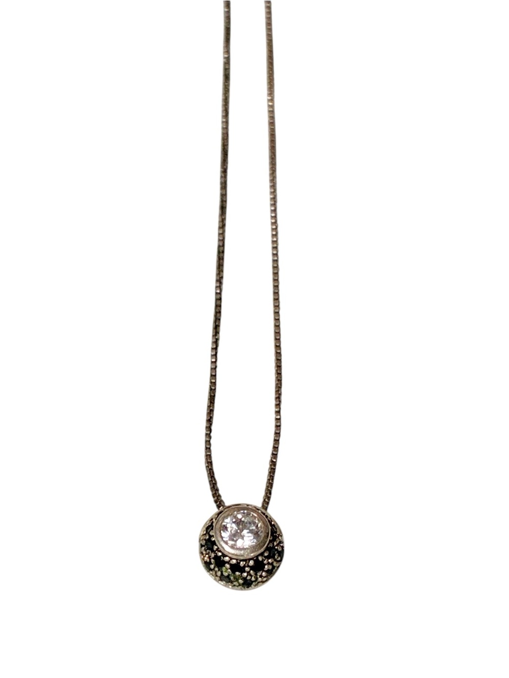 Vintage Sterling Silver 925 Marcasite CZ Floating Slide 1/4” Pendant Necklace